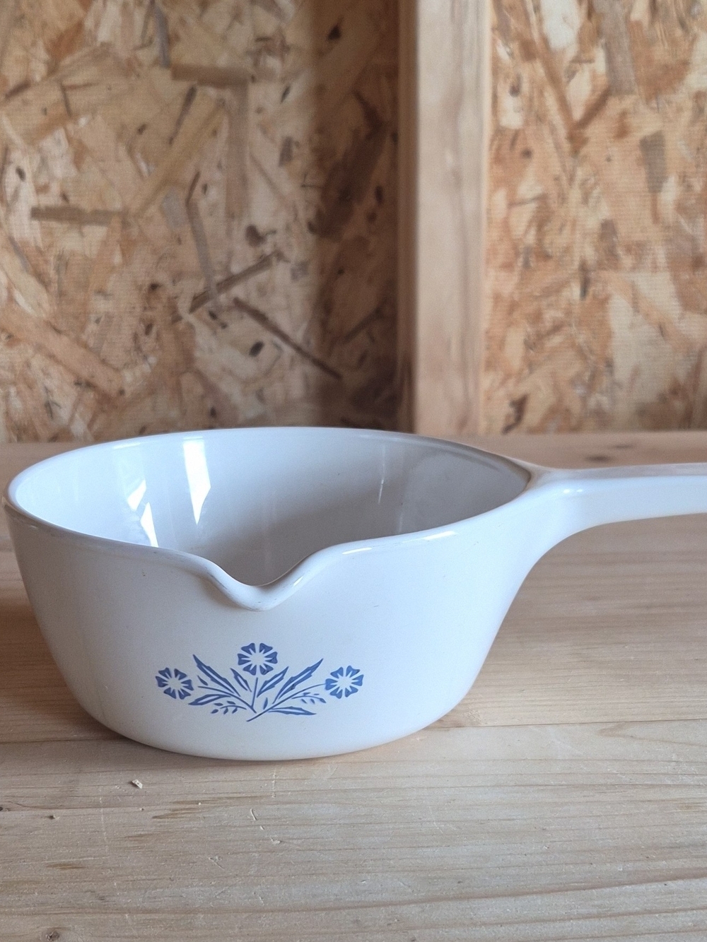 Corningware White Saucepan with Blue Floral Accent and Pour Spout